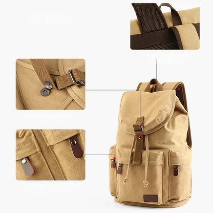 Men Vintage Canvas Backpacks Large Capacity 15.6inch Laptop Casual Bag For Commuter Travel Premium Durable Unsex Mochila