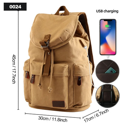 Men Vintage Canvas Backpacks Large Capacity 15.6inch Laptop Casual Bag For Commuter Travel Premium Durable Unsex Mochila
