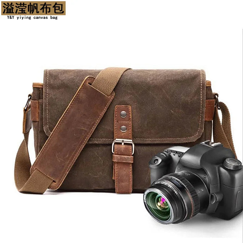 Men Vintage Oil Waxed Canvas Shoulder Bags Shockproof DSLR Camera Bag Waterproof Canvas messenger casual Crossbody Bags for men