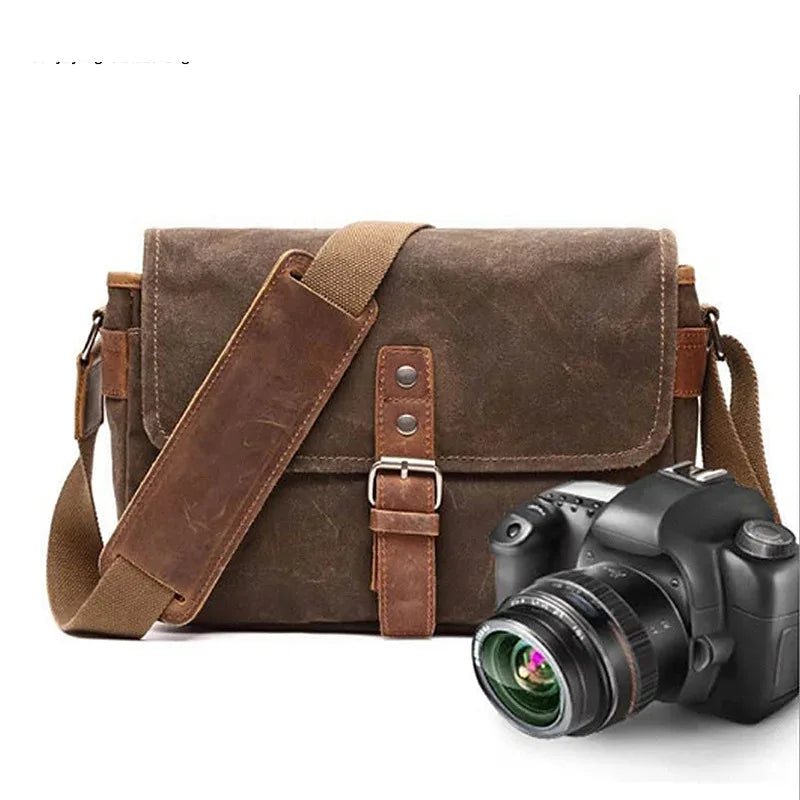 Men Vintage Oil Waxed Canvas Shoulder Bags Shockproof DSLR Camera Bag Waterproof Canvas messenger casual Crossbody Bags for men