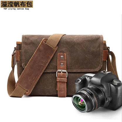 Men Vintage Oil Waxed Canvas Shoulder Bags Shockproof DSLR Camera Bag Waterproof Canvas messenger casual Crossbody Bags for men