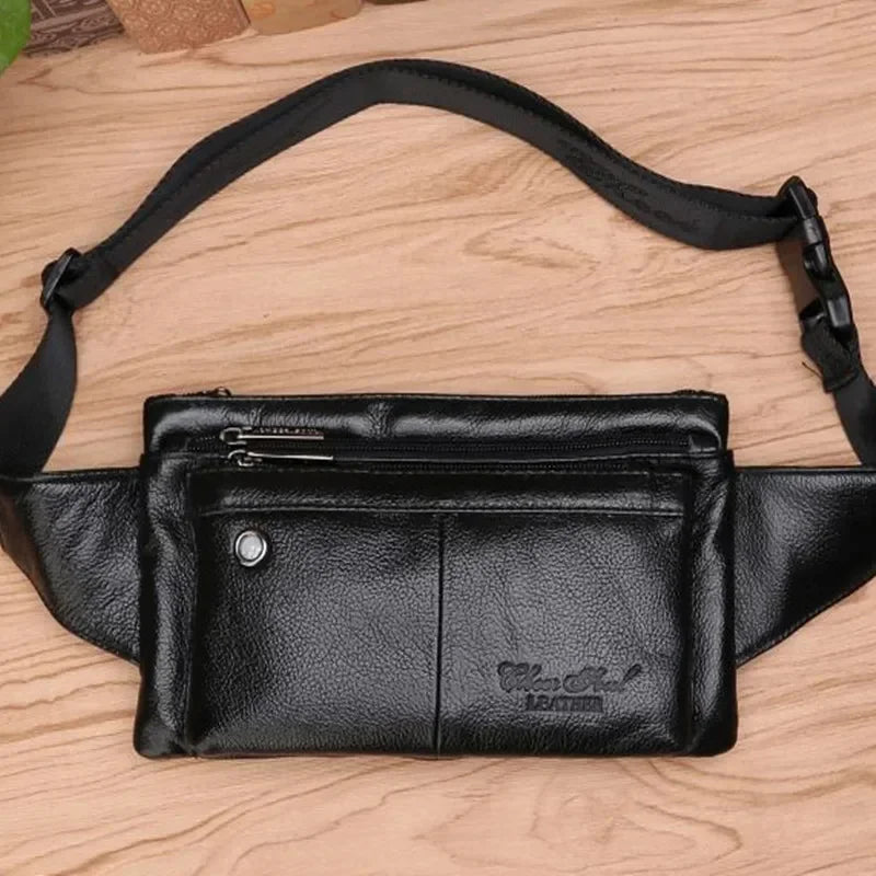 Men Waist Bag Belt Chest Genuine Leather Invisible Thin Pocket Casual Pouch Real Cowhide Male Hip Bum Fanny Pack Bags