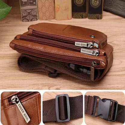 Men Waist Bag Belt Chest Genuine Leather Invisible Thin Pocket Casual Pouch Real Cowhide Male Hip Bum Fanny Pack Bags