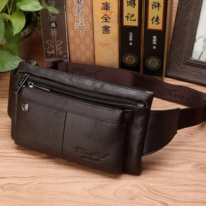 Men Waist Bag Belt Chest Genuine Leather Invisible Thin Pocket Casual Pouch Real Cowhide Male Hip Bum Fanny Pack Bags