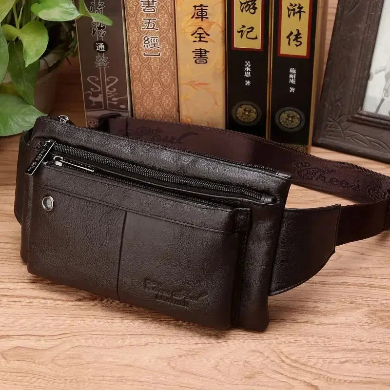 Men Waist Bag Belt Chest Genuine Leather Invisible Thin Pocket Casual Pouch Real Cowhide Male Hip Bum Fanny Pack Bags