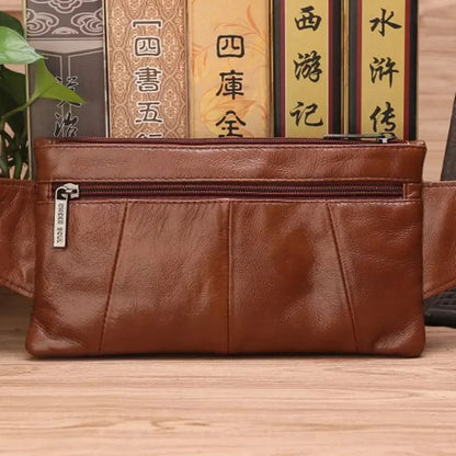 Men Waist Bag Belt Chest Genuine Leather Invisible Thin Pocket Casual Pouch Real Cowhide Male Hip Bum Fanny Pack Bags