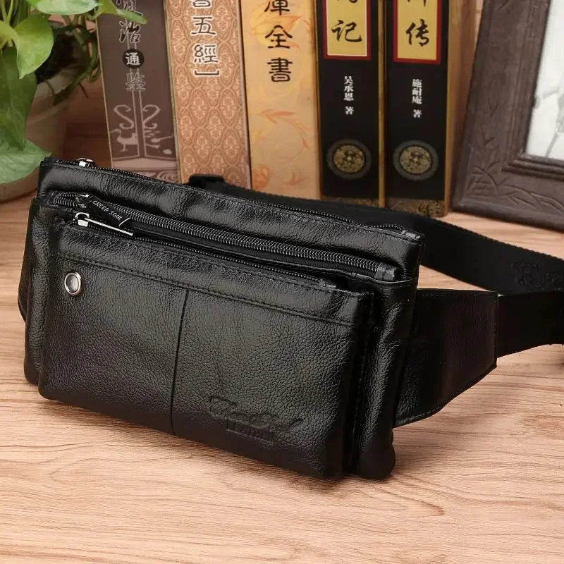 Men Waist Bag Belt Chest Genuine Leather Invisible Thin Pocket Casual Pouch Real Cowhide Male Hip Bum Fanny Pack Bags