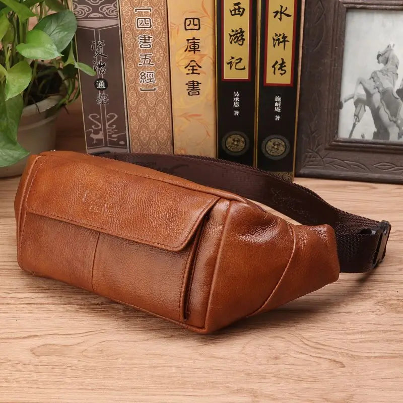 Men Waist Fanny Pack Belt Bag Genuine Leather Casual Fashion Travel Real Cowhide Male Loop Sling Chest Hip Bum Belt Bag