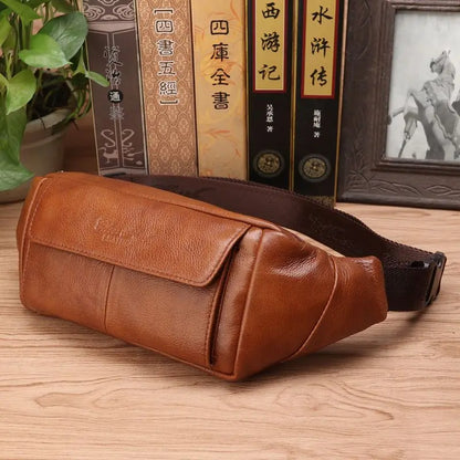 Men Waist Fanny Pack Belt Bag Genuine Leather Casual Fashion Travel Real Cowhide Male Loop Sling Chest Hip Bum Belt Bag