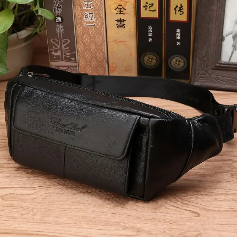 Men Waist Fanny Pack Belt Bag Genuine Leather Casual Fashion Travel Real Cowhide Male Loop Sling Chest Hip Bum Belt Bag