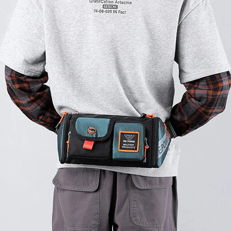 Men Waist Fanny Pack Belt Bag Multi-pocket Waterproof Travel Nylon Male Military Shoulder Sling Cross body Chest Bum Hip Bags
