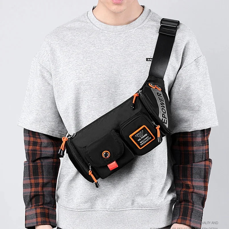 Men Waist Fanny Pack Belt Bag Multi-pocket Waterproof Travel Nylon Male Military Shoulder Sling Cross body Chest Bum Hip Bags