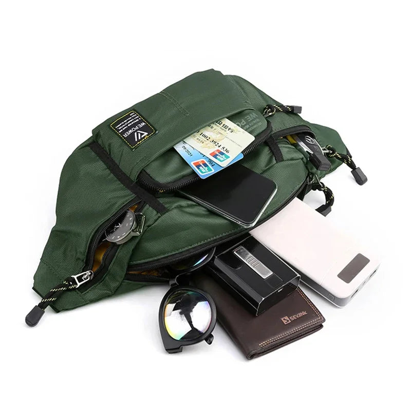 Men Waist Fanny Pack Belt Sling Chest Bag Travel Multi-Pocket Military Fashion Money Male Nylon Pouch Purse Bum Hip Bags