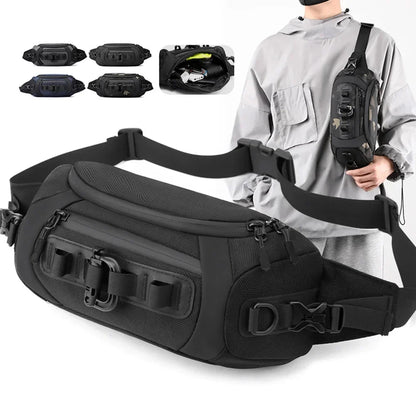 Men Waist Fanny Pack Belt Sling Chest Travel Multi-Pocket Military Fashion Male Nylon Cross body Messenger Purse Bum Hip Bag