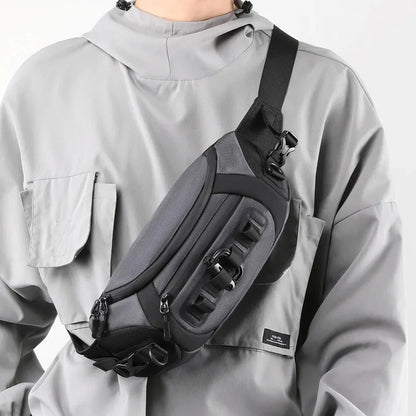 Men Waist Fanny Pack Belt Sling Chest Travel Multi-Pocket Military Fashion Male Nylon Cross body Messenger Purse Bum Hip Bag