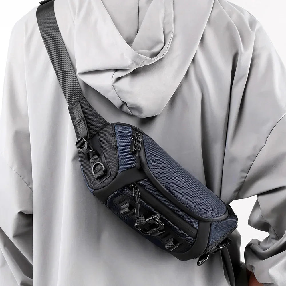Men Waist Fanny Pack Belt Sling Chest Travel Multi-Pocket Military Fashion Male Nylon Cross body Messenger Purse Bum Hip Bag