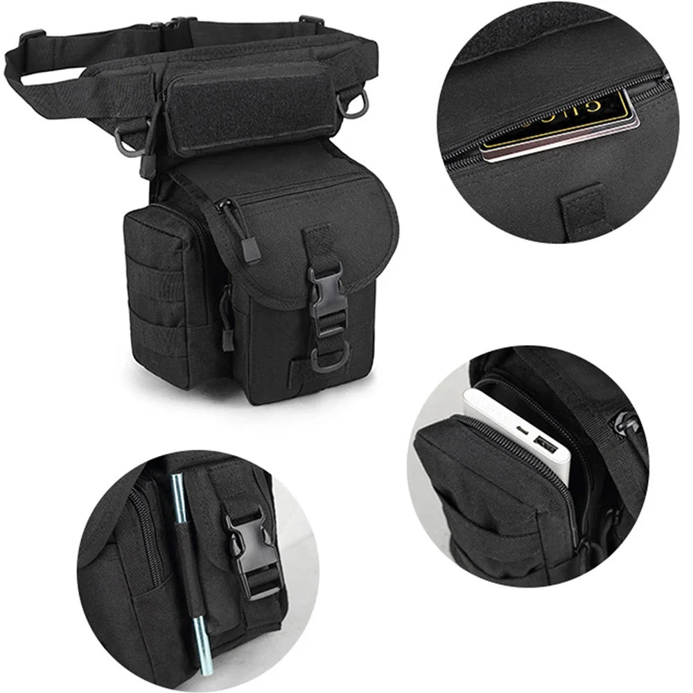 Men Waist Leg Bag Military Motorcycle Rider Camera Multi-Pockets Shoulder Nylon Male Bum Hip Thigh Fanny Pack Bags