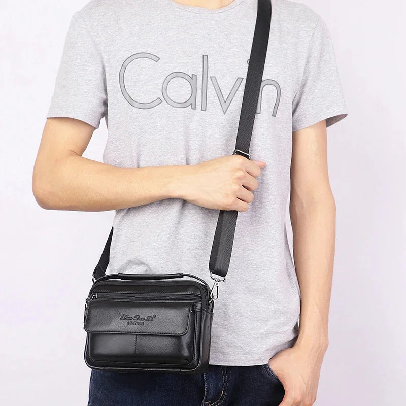 Men Waist Pack Belt Messenger Bag Multi-Function Business Handbag Genuine Leather Bum Fanny Small Tote Cross Body Shoulder Bags