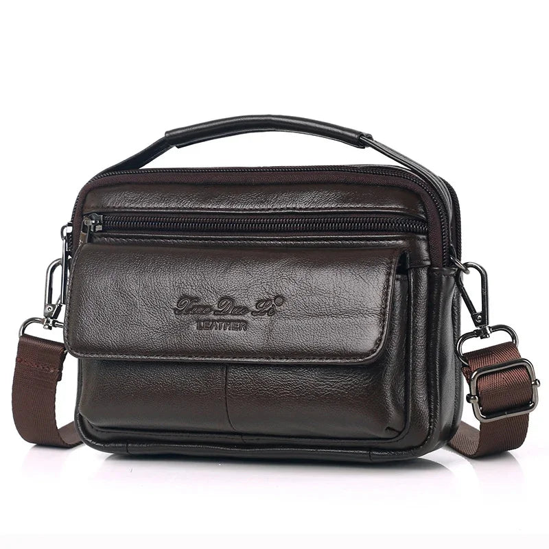 Men Waist Pack Belt Messenger Bag Multi-Function Business Handbag Genuine Leather Bum Fanny Small Tote Cross Body Shoulder Bags