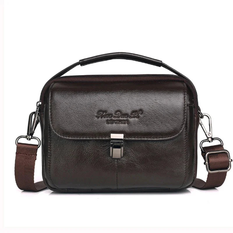 Men Waist Pack Belt Tote Bum Bag Multi-Function Business Handbag Genuine Leather Small 7'' Crossbody Shoulder Messenger Bags