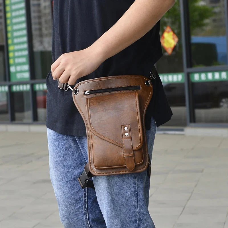 Men Waist Pack Leg Bag Pouch PU Leather Motorcycle Rider Sling Male Cross Body Messenger Shoulder Thigh Fanny Bags