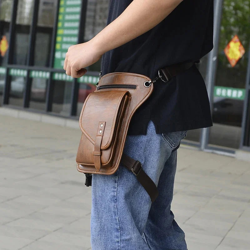 Men Waist Pack Leg Bag Pouch PU Leather Motorcycle Rider Sling Male Cross Body Messenger Shoulder Thigh Fanny Bags