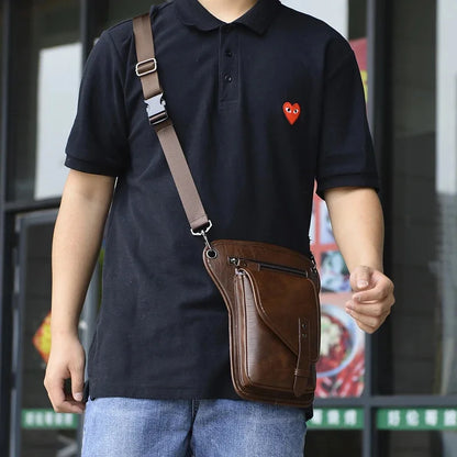 Men Waist Pack Leg Bag Pouch PU Leather Motorcycle Rider Sling Male Cross Body Messenger Shoulder Thigh Fanny Bags