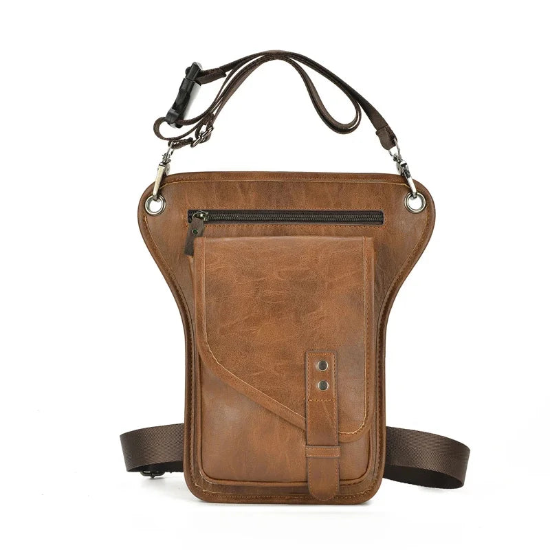 Men Waist Pack Leg Bag Pouch PU Leather Motorcycle Rider Sling Male Cross Body Messenger Shoulder Thigh Fanny Bags