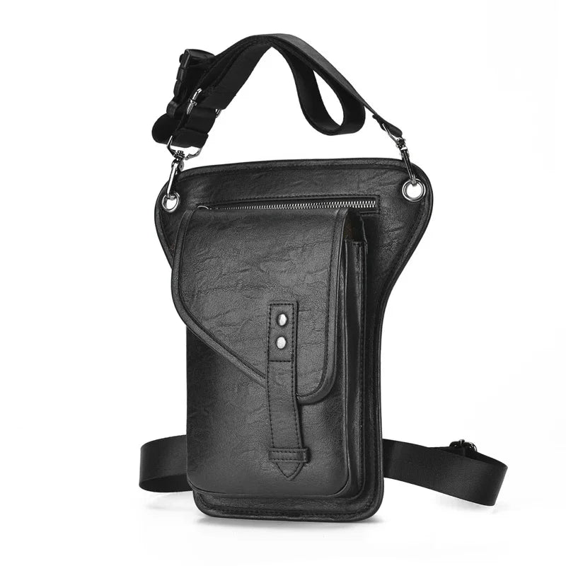 Men Waist Pack Leg Bag Pouch PU Leather Motorcycle Rider Sling Male Cross Body Messenger Shoulder Thigh Fanny Bags
