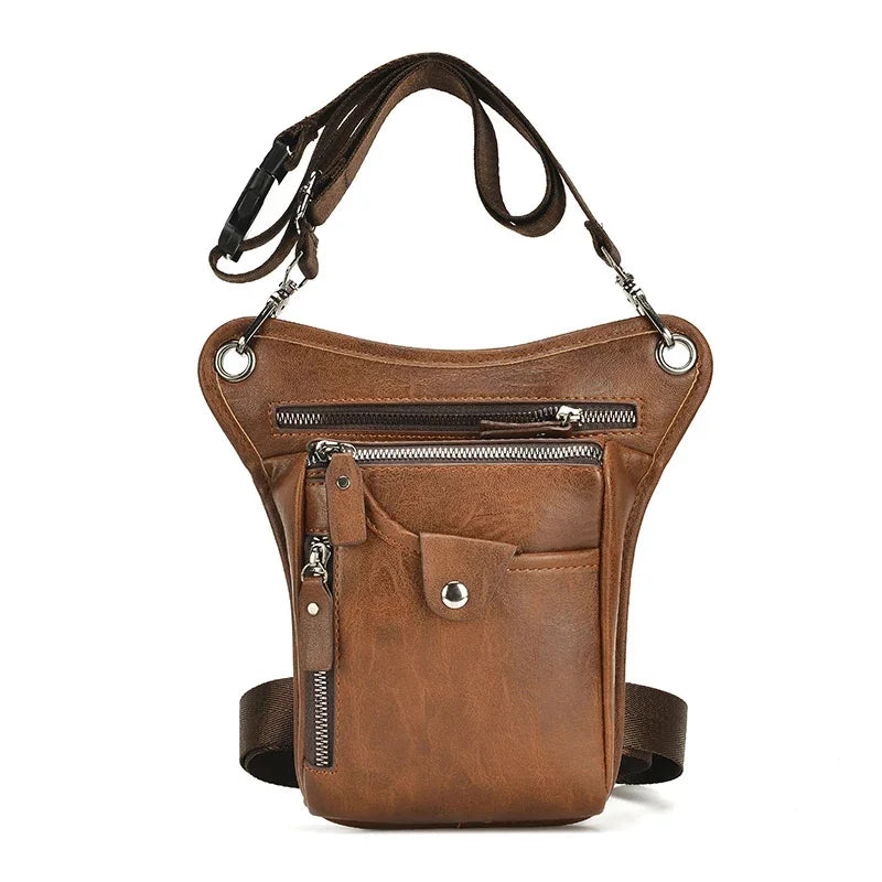 Men Waist Pack Leg Belt For Motorcycle Rider PU Leather Travel Male Cross Body Messenger Shoulder Fanny Thigh Hip Drop Bag