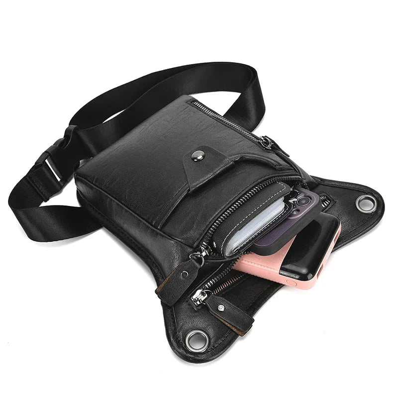Men Waist Pack Leg Belt For Motorcycle Rider PU Leather Travel Male Cross Body Messenger Shoulder Fanny Thigh Hip Drop Bag
