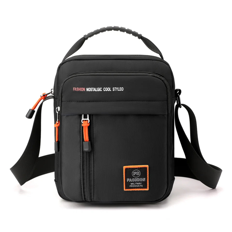 Men Waterproof Nylon Shoulder Bag Male Fashion Solid Color Zipper Crossbody Bag Male Tote Travel Bag Shoulder Bag