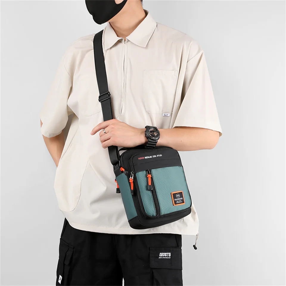 Men Waterproof Nylon Shoulder Bag Male Fashion Solid Color Zipper Crossbody Bag Male Tote Travel Bag Shoulder Bag