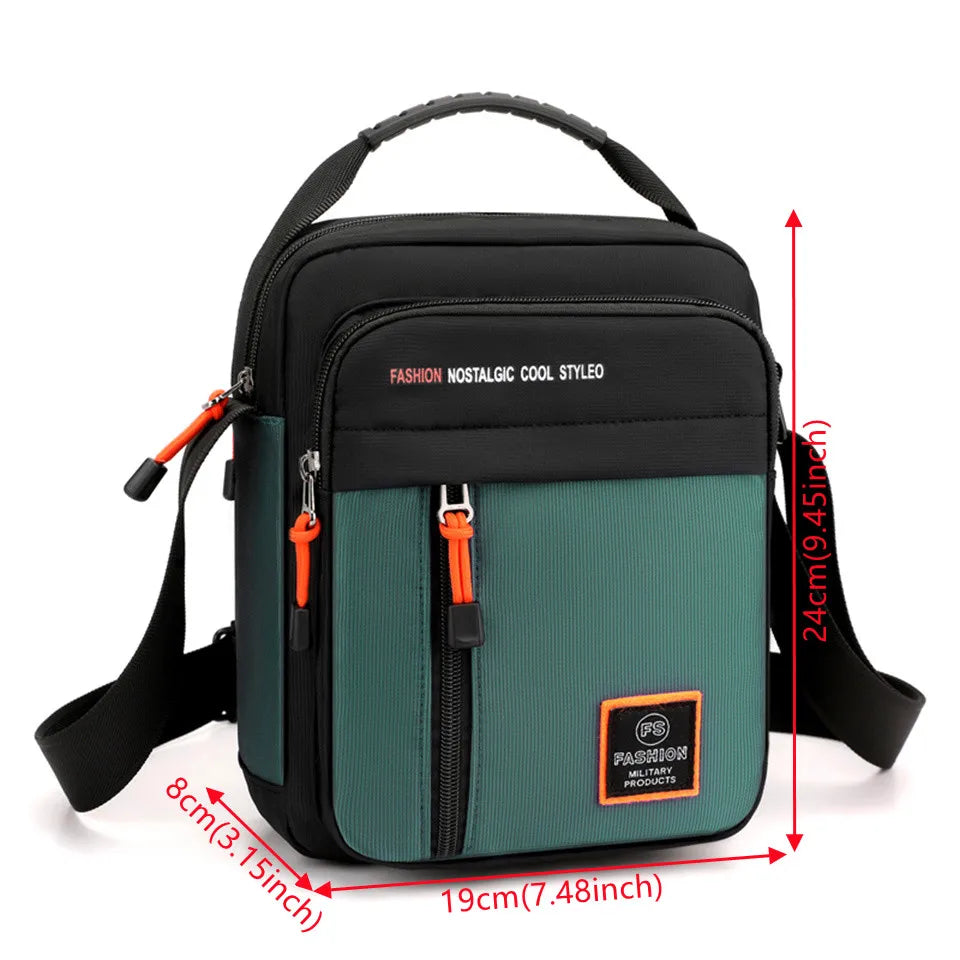 Men Waterproof Nylon Shoulder Bag Male Fashion Solid Color Zipper Crossbody Bag Male Tote Travel Bag Shoulder Bag