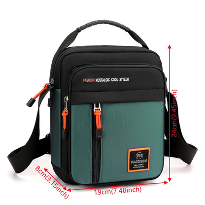 Men Waterproof Nylon Shoulder Bag Male Fashion Solid Color Zipper Crossbody Bag Male Tote Travel Bag Shoulder Bag