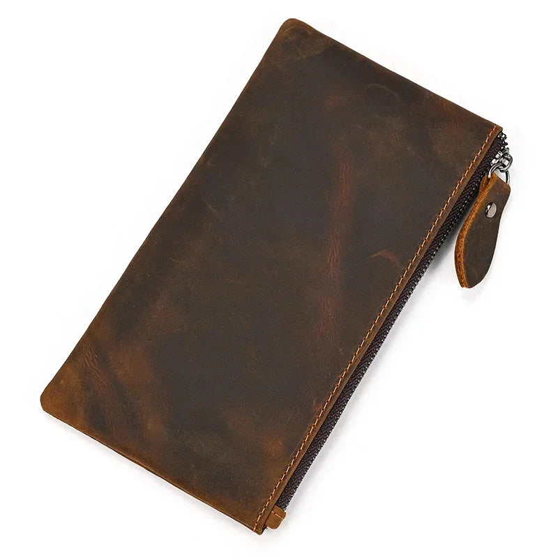 Men Women's Lleather cellphone pouch iphone bag single zipper long purse slim wallet coins man woman for card cash