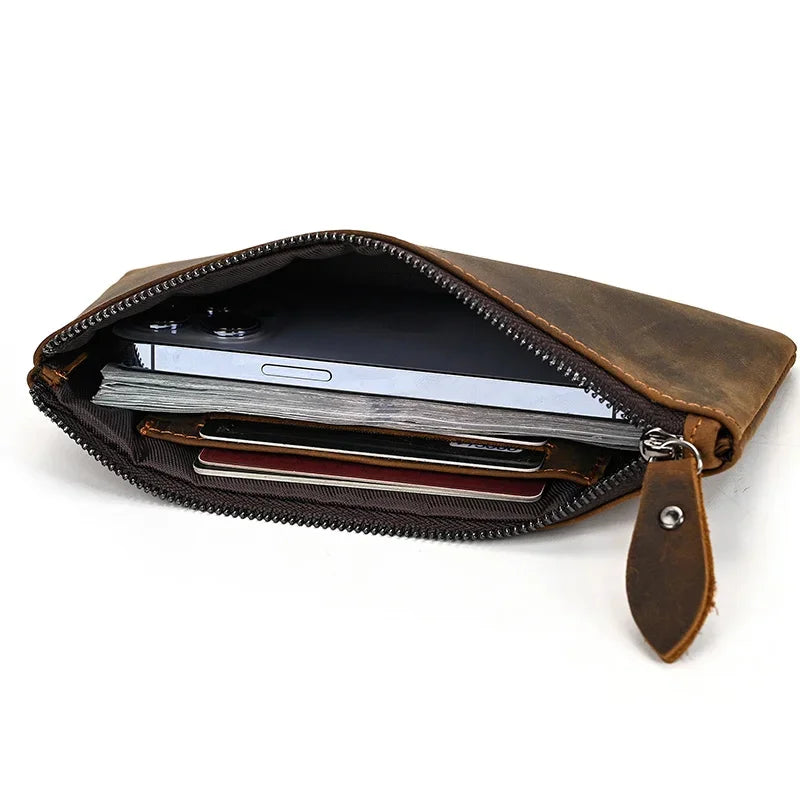 Men Women's Lleather cellphone pouch iphone bag single zipper long purse slim wallet coins man woman for card cash