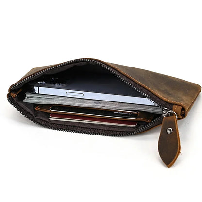 Men Women's Lleather cellphone pouch iphone bag single zipper long purse slim wallet coins man woman for card cash