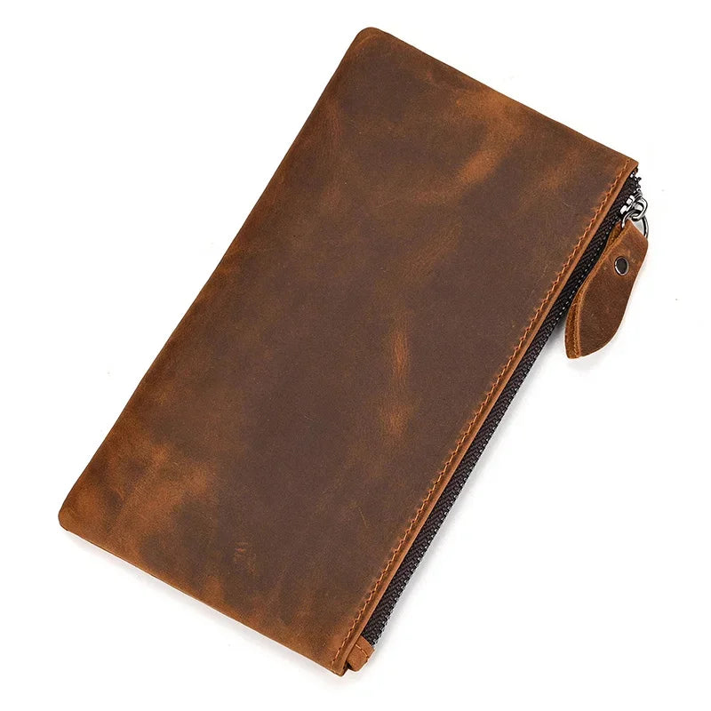 Men Women's Lleather cellphone pouch iphone bag single zipper long purse slim wallet coins man woman for card cash