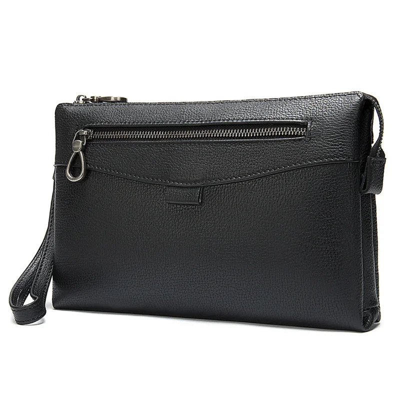 Men luxury hand men's casual soft leather business envelope bag with wrist strap large capacity men clutch purse