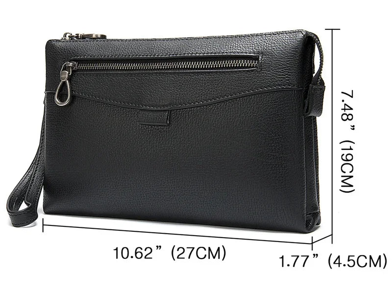Men luxury hand men's casual soft leather business envelope bag with wrist strap large capacity men clutch purse