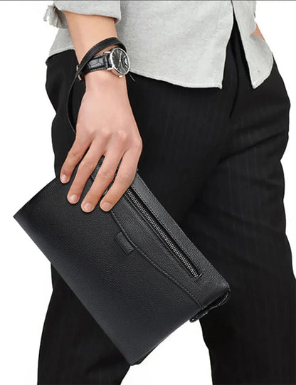 Men luxury hand men's casual soft leather business envelope bag with wrist strap large capacity men clutch purse
