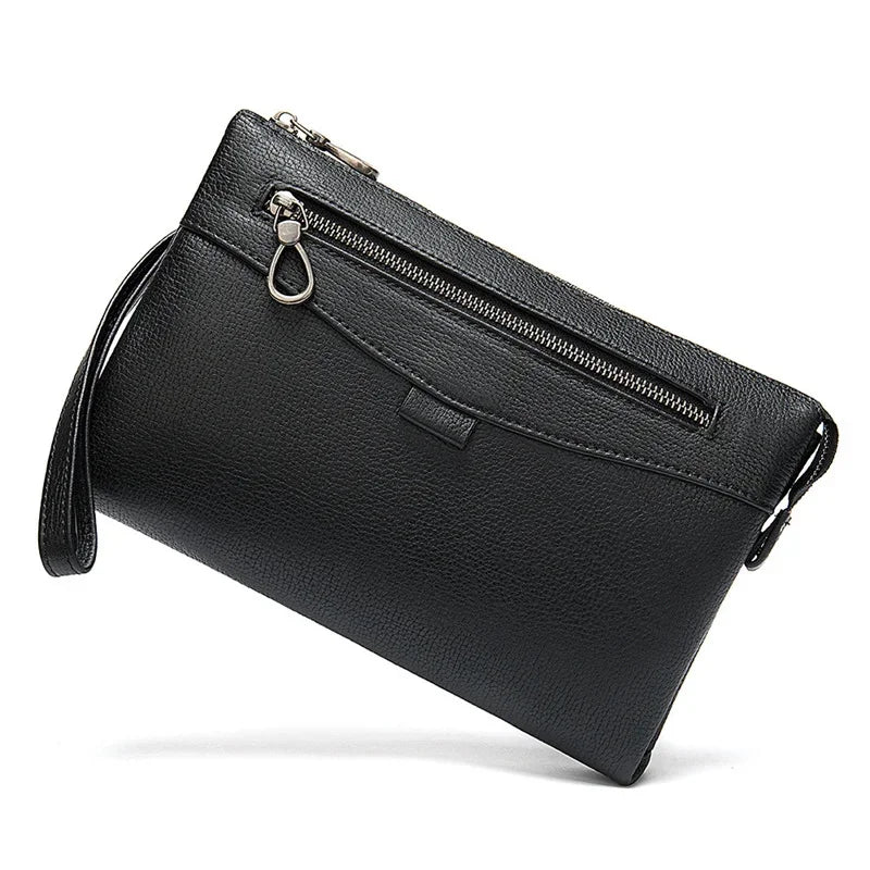 Men luxury hand men's casual soft leather business envelope bag with wrist strap large capacity men clutch purse