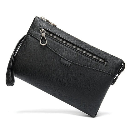 Men luxury hand men's casual soft leather business envelope bag with wrist strap large capacity men clutch purse