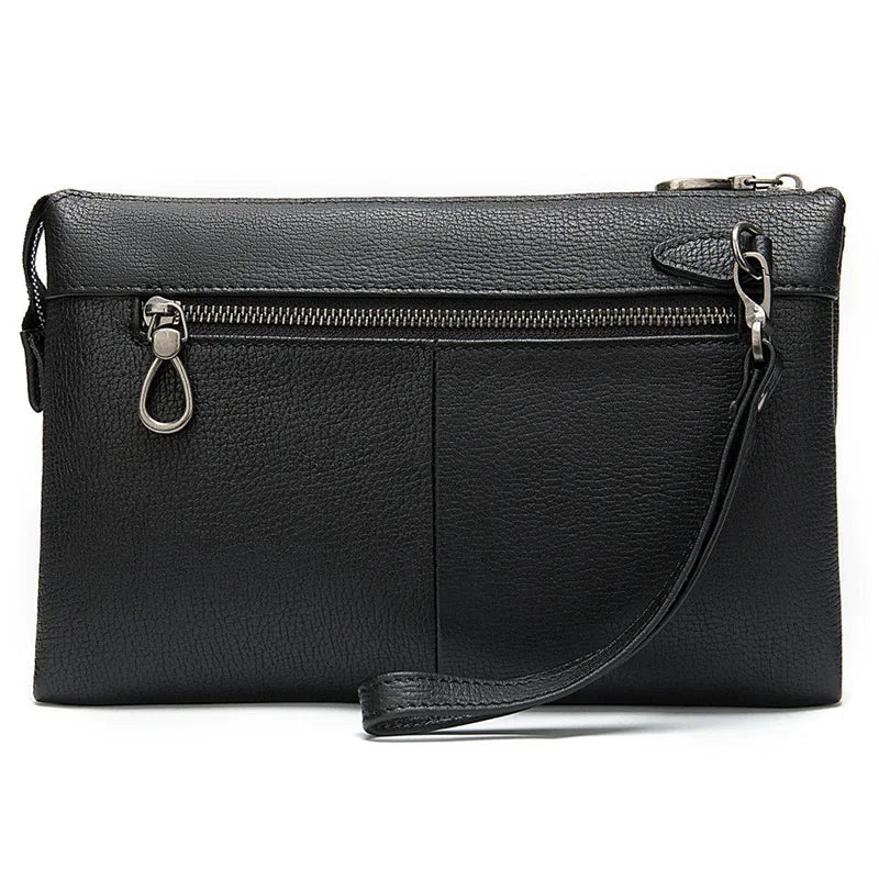 Men luxury hand men's casual soft leather business envelope bag with wrist strap large capacity men clutch purse