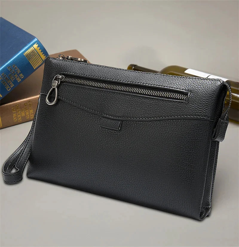 Men luxury hand men's casual soft leather business envelope bag with wrist strap large capacity men clutch purse