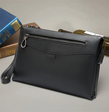 Men luxury hand men's casual soft leather business envelope bag with wrist strap large capacity men clutch purse