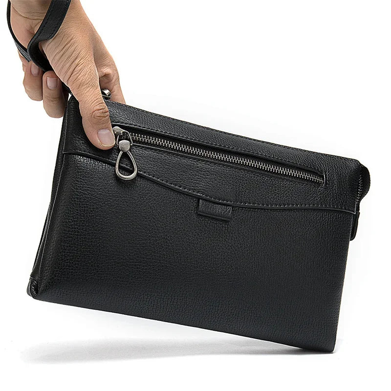 Men luxury hand men's casual soft leather business envelope bag with wrist strap large capacity men clutch purse