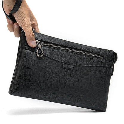 Men luxury hand men's casual soft leather business envelope bag with wrist strap large capacity men clutch purse