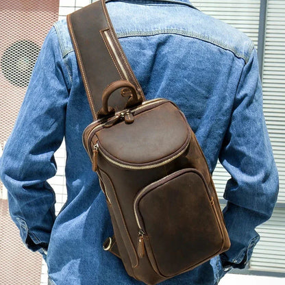 Men pack Shoulder Cross Body Genuine Leather Cowskin Chest Pack For Outdoor Travel Messenger Bag Riding